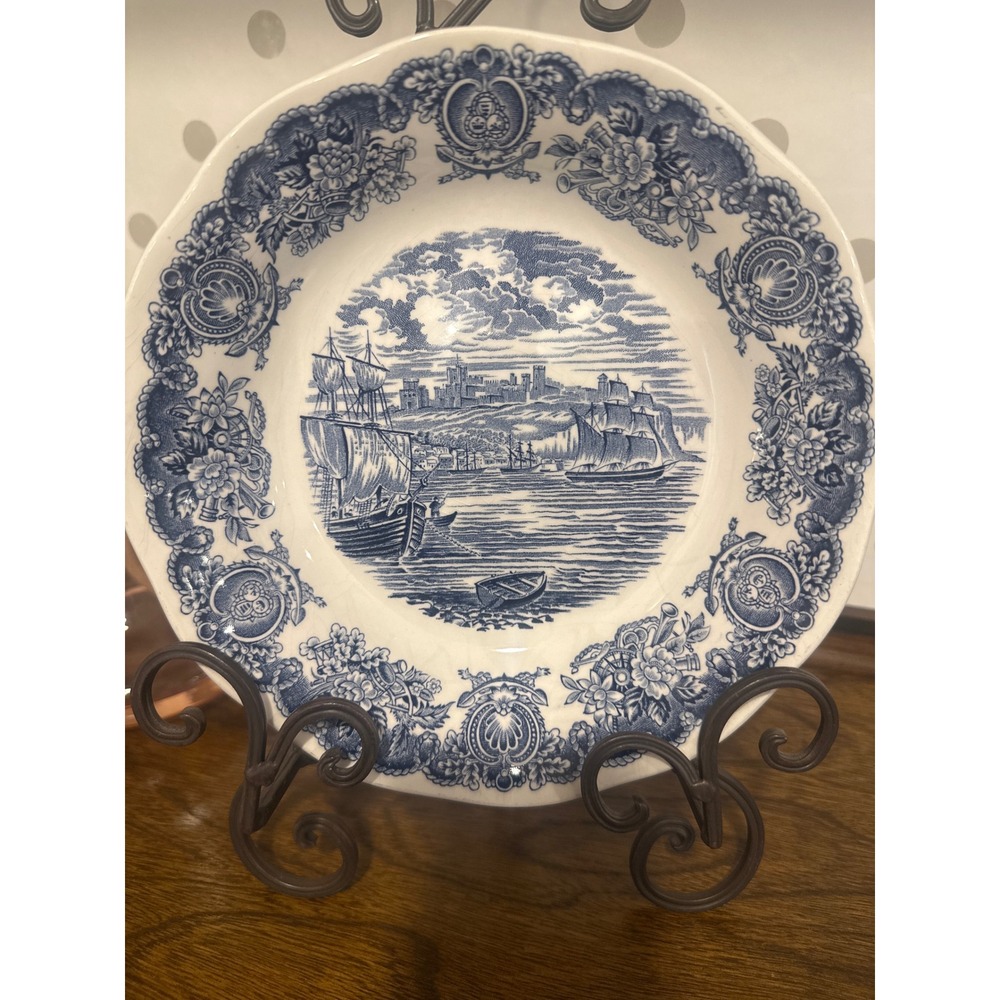 Historical Ports of England Blue White Transferware Bowl Made in England 6.5in